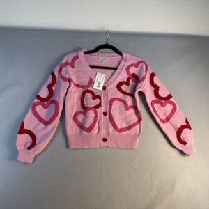 Nik & Leksi Sweater Girls Size L 10/12, Cotton Blend, Hearts, Valentines, Pink